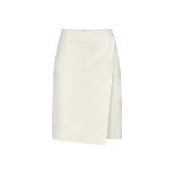 The Frankie Shop Gora Ostrich-Effect Leather Wrap Skirt - Ivory - Oversized Minimalist Skirts in Ivory - Shop at Coveti