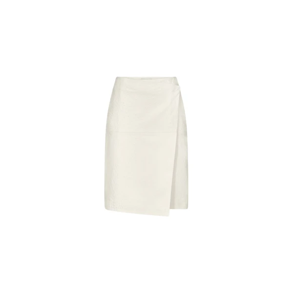 The Frankie Shop Gora Ostrich-Effect Leather Wrap Skirt - Ivory - Oversized Minimalist Skirts in Ivory - Shop at Coveti