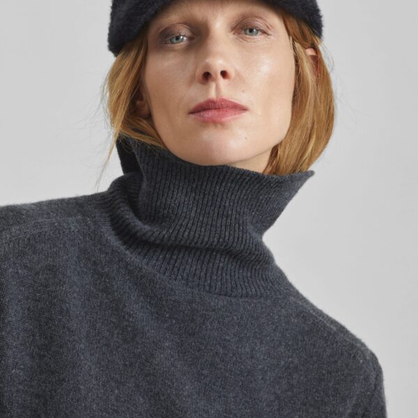 The Frankie Shop Grenaa Wool Turtleneck Sweater - Dark Grey - Oversized Minimalist Knitwear in Grey - Shop at Coveti