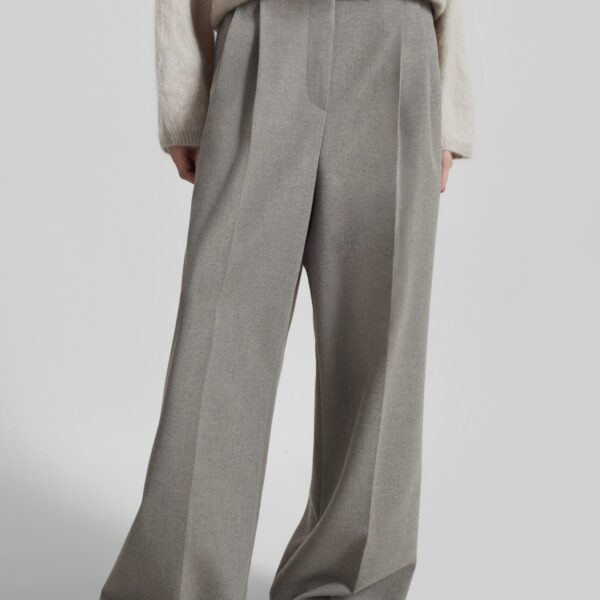 The Frankie Shop Haflso Pleated Wide Trousers - Beige Melange - Oversized Minimalist Pants in Beige - Shop at Coveti