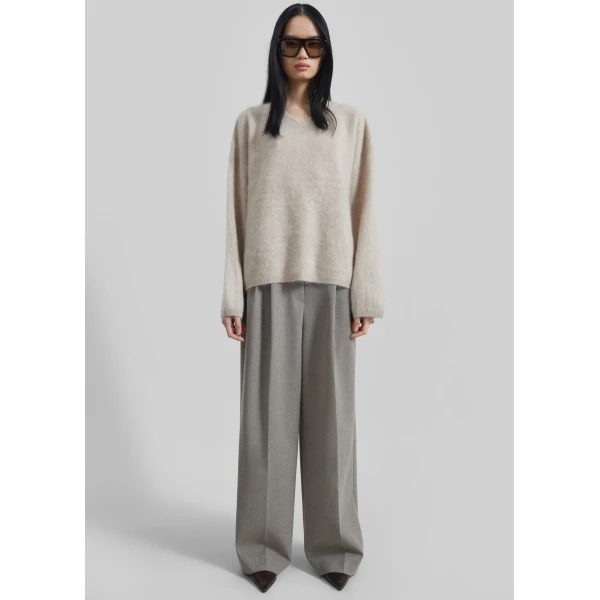 The Frankie Shop Haflso Pleated Wide Trousers – Beige Melange, view 6