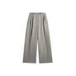 The Frankie Shop Haflso Pleated Wide Trousers - Beige Melange - Oversized Minimalist Pants in Beige - Shop at Coveti
