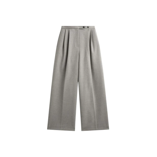The Frankie Shop Haflso Pleated Wide Trousers - Beige Melange - Oversized Minimalist Pants in Beige - Shop at Coveti