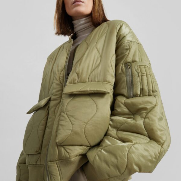 The Frankie Shop Halsey Quilted Bomber Jacket - Moss Green - Oversized Minimalist Jackets in Green - Shop at Coveti