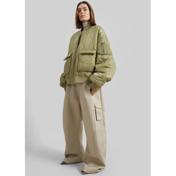 The Frankie Shop Halsey Quilted Bomber Jacket – Moss Green, view 6