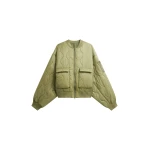 The Frankie Shop Halsey Quilted Bomber Jacket - Moss Green - Oversized Minimalist Jackets in Green - Shop at Coveti