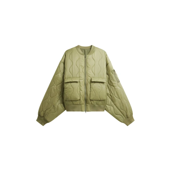 The Frankie Shop Halsey Quilted Bomber Jacket - Moss Green - Oversized Minimalist Jackets in Green - Shop at Coveti
