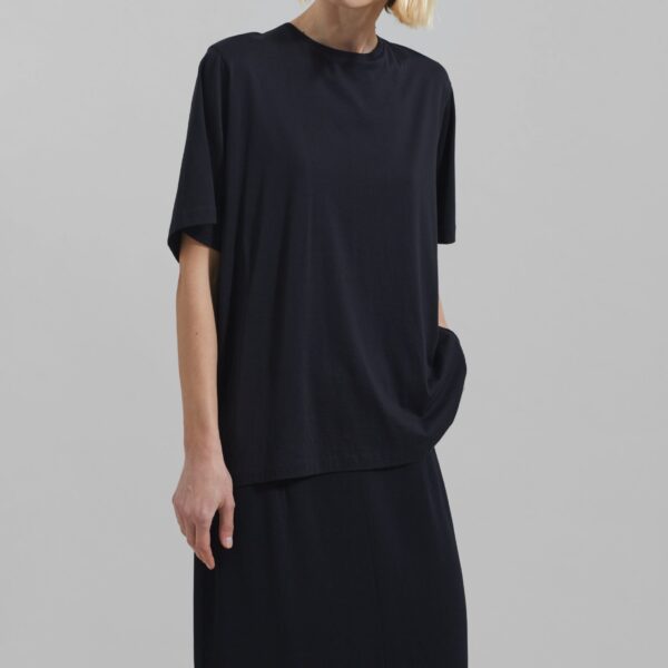 The Frankie Shop Harper Soft Organic T-Shirt - Black - Oversized Minimalist Tops in Black - Shop at Coveti