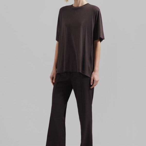 The Frankie Shop Harper Soft Organic T-Shirt - Brown - Oversized Minimalist Tops in Beige - Shop at Coveti