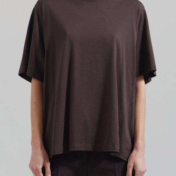 The Frankie Shop Harper Soft Organic T-Shirt - Brown - Oversized Minimalist Tops in Beige - Shop at Coveti