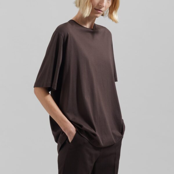 The Frankie Shop Harper Soft Organic T-Shirt - Brown - Oversized Minimalist Tops in Beige - Shop at Coveti