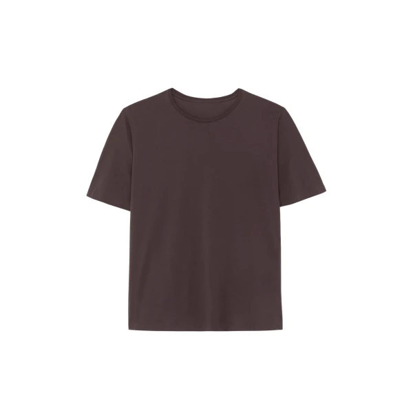 The Frankie Shop Harper Soft Organic T-Shirt - Brown - Oversized Minimalist Tops in Beige - Shop at Coveti
