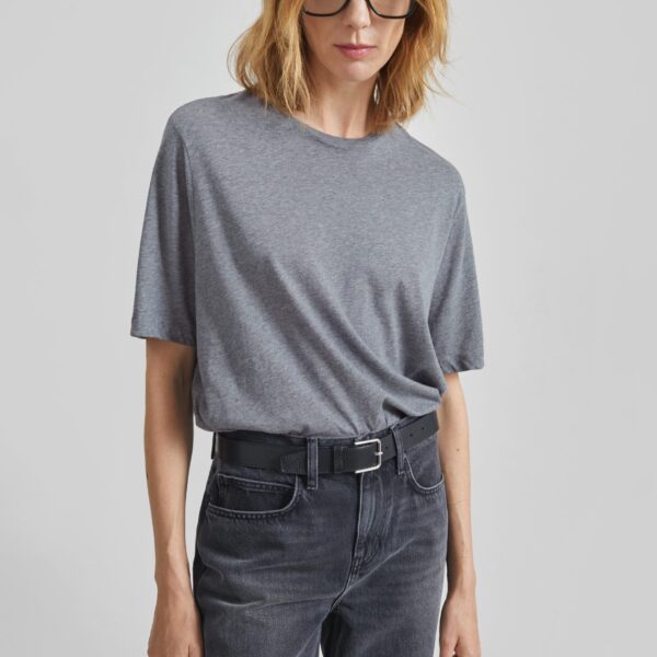 The Frankie Shop Harper Soft Organic T-Shirt - Dark Grey Melange - Oversized Minimalist Tops in Grey - Shop at Coveti