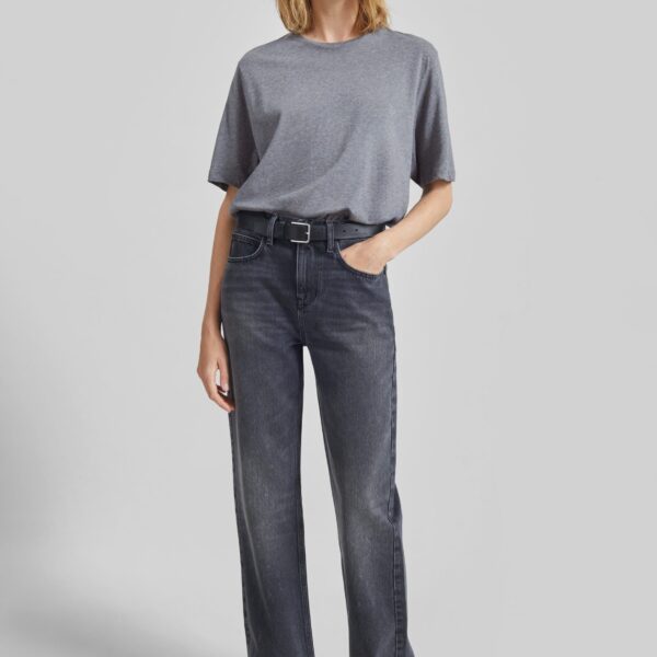 The Frankie Shop Harper Soft Organic T-Shirt - Dark Grey Melange - Oversized Minimalist Tops in Grey - Shop at Coveti