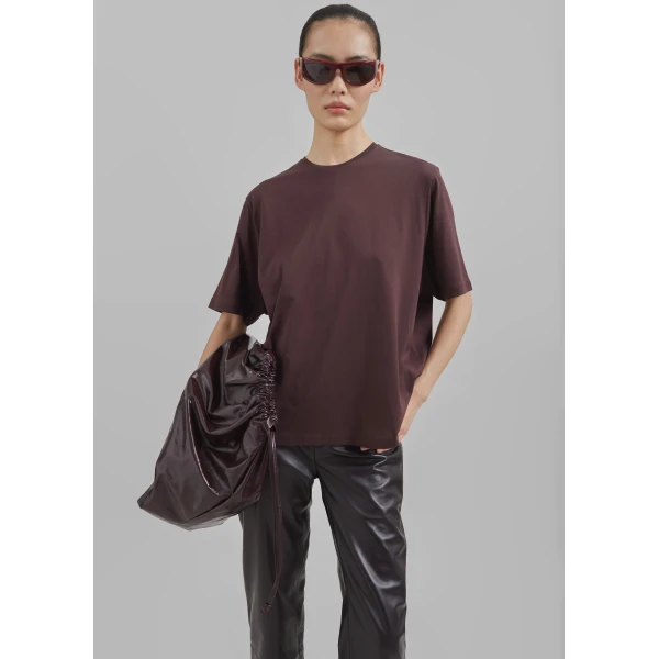 The Frankie Shop Harper Soft Organic T-Shirt – Dark Plum Top, view 2