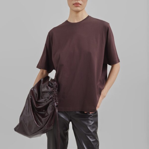 The Frankie Shop Harper Soft Organic T-Shirt - Dark Plum - Oversized Minimalist Tops in Purple - Shop at Coveti
