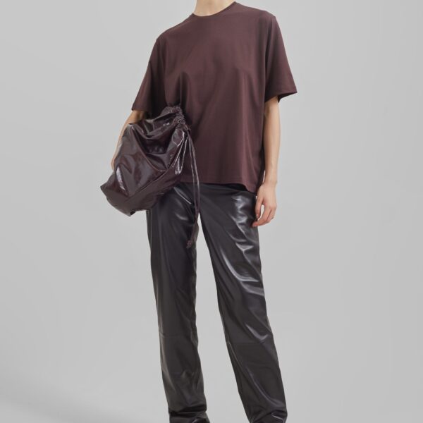 The Frankie Shop Harper Soft Organic T-Shirt - Dark Plum - Oversized Minimalist Tops in Purple - Shop at Coveti