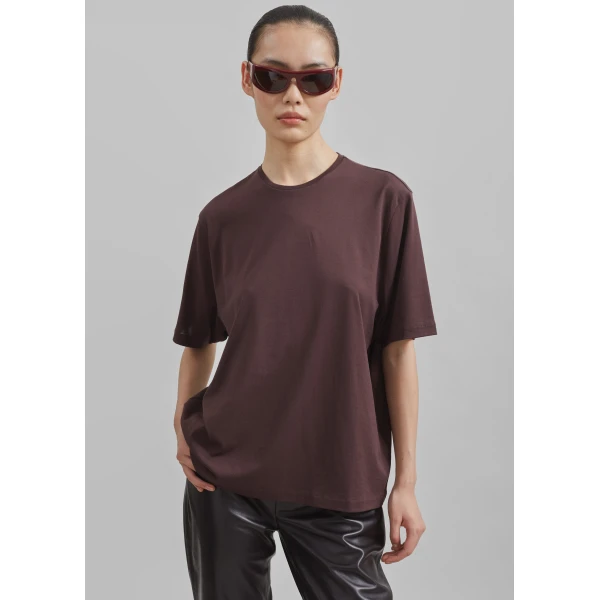 The Frankie Shop Harper Soft Organic T-Shirt – Dark Plum Top, view 4