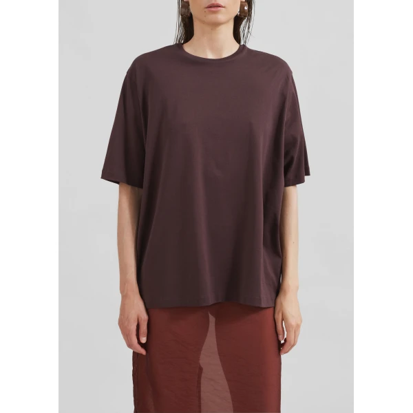The Frankie Shop Harper Soft Organic T-Shirt – Dark Plum Top, view 6