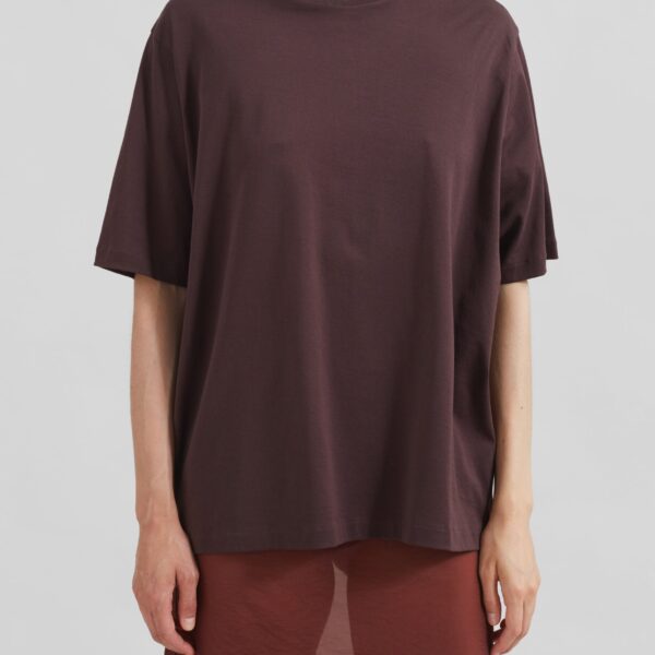 The Frankie Shop Harper Soft Organic T-Shirt - Dark Plum - Oversized Minimalist Tops in Purple - Shop at Coveti