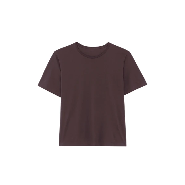 The Frankie Shop Harper Soft Organic T-Shirt - Dark Plum - Oversized Minimalist Tops in Purple - Shop at Coveti