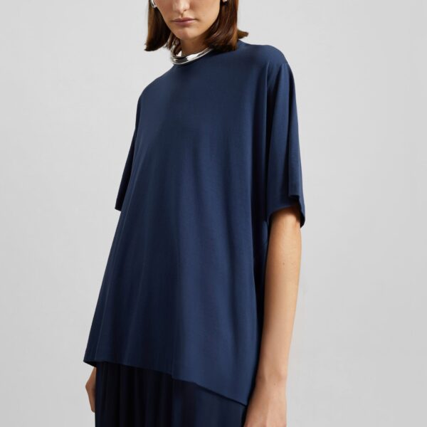 The Frankie Shop Harper Soft Organic T-Shirt - Navy - Oversized Minimalist Tops in Blue - Shop at Coveti