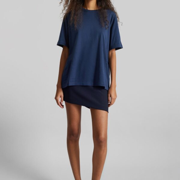 The Frankie Shop Harper Soft Organic T-Shirt - Navy - Oversized Minimalist Tops in Blue - Shop at Coveti