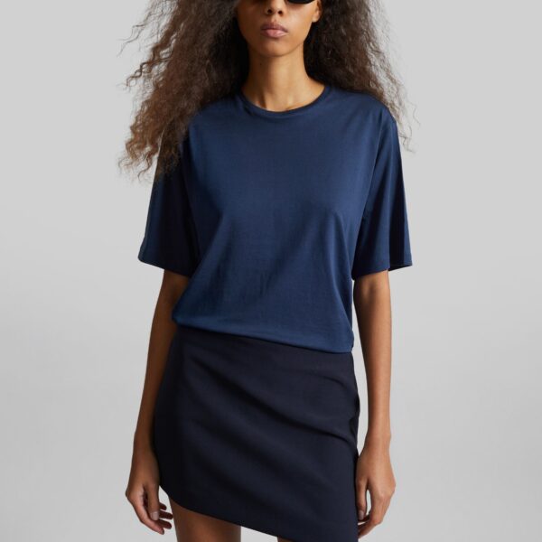 The Frankie Shop Harper Soft Organic T-Shirt - Navy - Oversized Minimalist Tops in Blue - Shop at Coveti