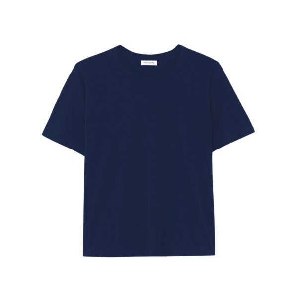 The Frankie Shop Harper Soft Organic T-Shirt - Navy - Oversized Minimalist Tops in Blue - Shop at Coveti