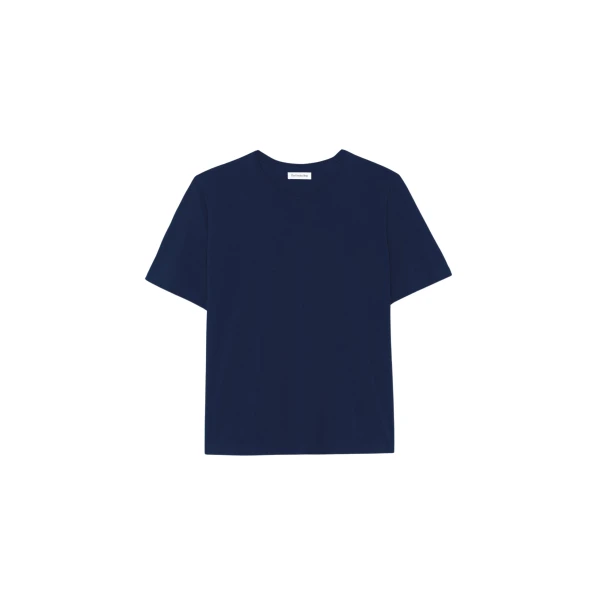 The Frankie Shop Harper Soft Organic T-Shirt - Navy - Oversized Minimalist Tops in Blue - Shop at Coveti