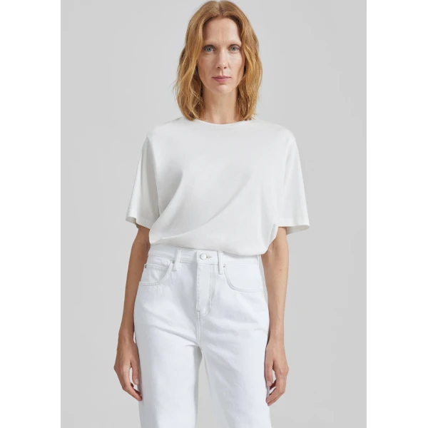 The Frankie Shop Harper Soft Organic T-Shirt - Off White - Oversized Minimalist Tops in White - Shop at Coveti