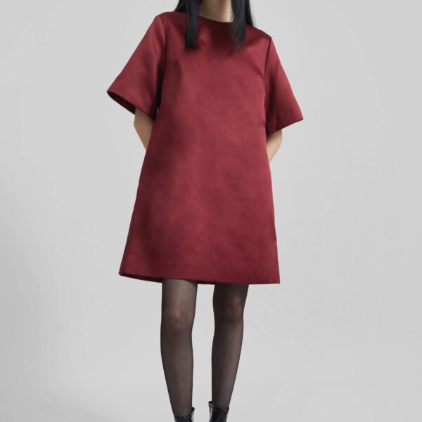 The Frankie Shop Harperz Mini Dress - Cabernet - Oversized Minimalist Dresses in Red - Shop at Coveti