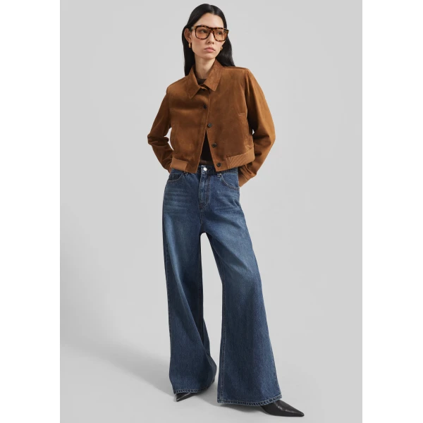 The Frankie Shop Hartford Suede Short Jacket – Dark Camel, view 3