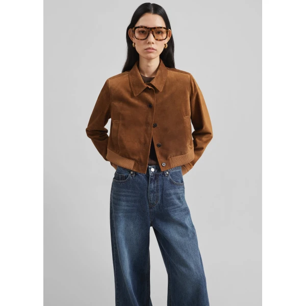 The Frankie Shop Hartford Suede Short Jacket – Dark Camel, view 5