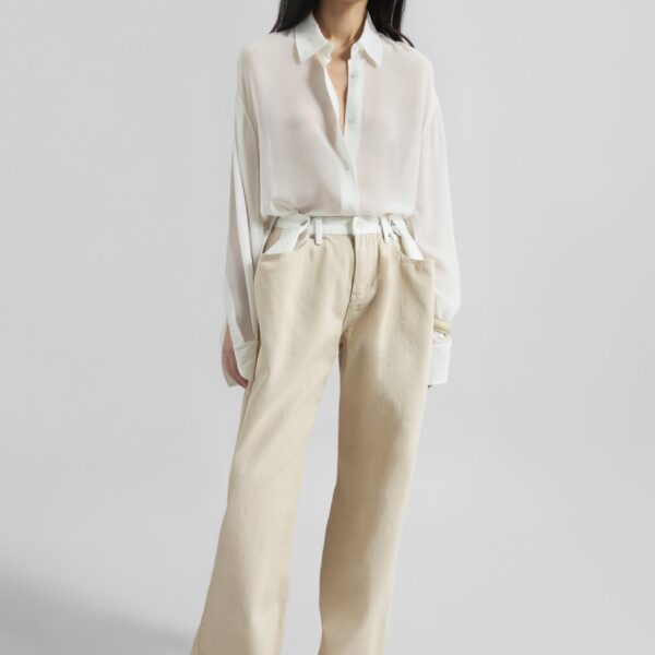 The Frankie Shop Hayla Contrast Denim Pants - Beige/Off White - Oversized Minimalist Pants in Multicolour - Shop at Coveti