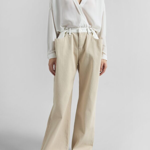 The Frankie Shop Hayla Contrast Denim Pants - Beige/Off White - Oversized Minimalist Pants in Multicolour - Shop at Coveti