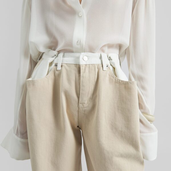 The Frankie Shop Hayla Contrast Denim Pants - Beige/Off White - Oversized Minimalist Pants in Multicolour - Shop at Coveti