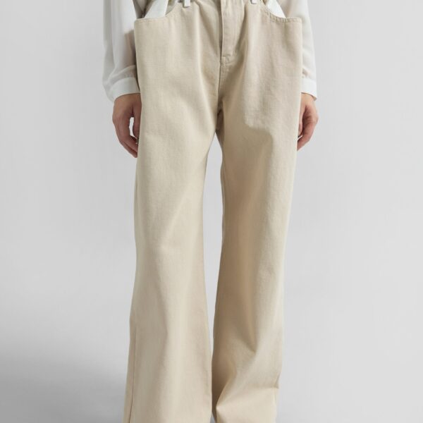 The Frankie Shop Hayla Contrast Denim Pants - Beige/Off White - Oversized Minimalist Pants in Multicolour - Shop at Coveti