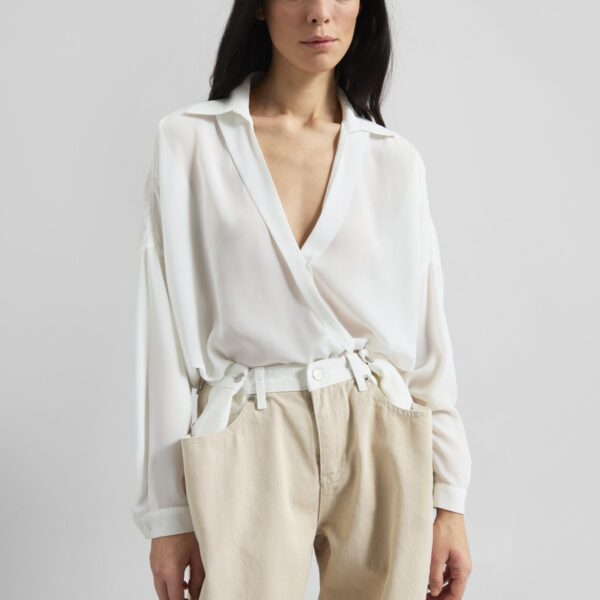 The Frankie Shop Hayla Contrast Denim Pants - Beige/Off White - Oversized Minimalist Pants in Multicolour - Shop at Coveti