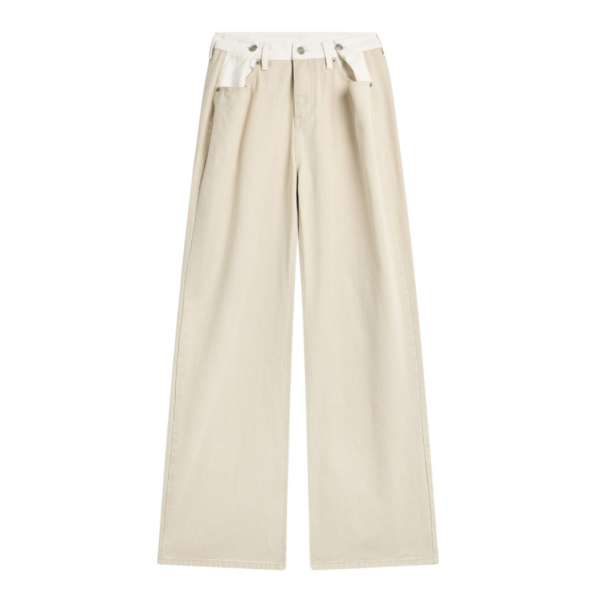 The Frankie Shop Hayla Contrast Denim Pants - Beige/Off White - Oversized Minimalist Pants in Multicolour - Shop at Coveti
