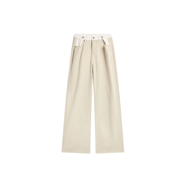 The Frankie Shop Hayla Contrast Denim Pants - Beige/Off White - Oversized Minimalist Pants in Multicolour - Shop at Coveti