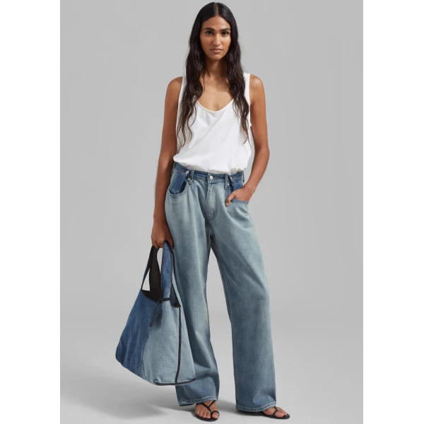 The Frankie Shop Hayla Contrast Denim Pants – Light Wash/Blue, view 2