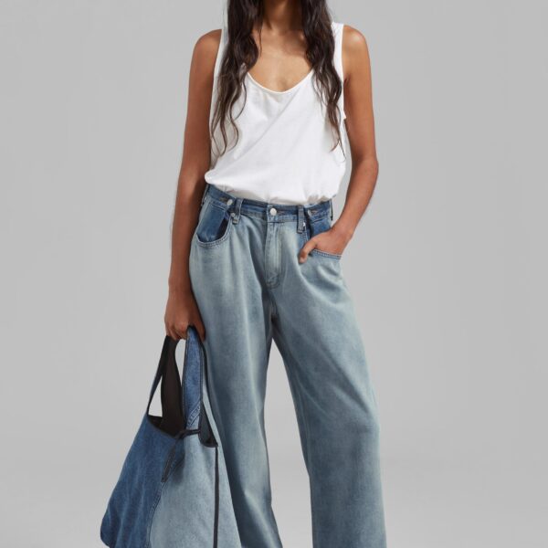 The Frankie Shop Hayla Contrast Denim Pants - Light Wash/Blue - Oversized Minimalist Pants in Multicolour - Shop at Coveti