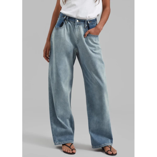 The Frankie Shop Hayla Contrast Denim Pants – Light Wash/Blue, view 3