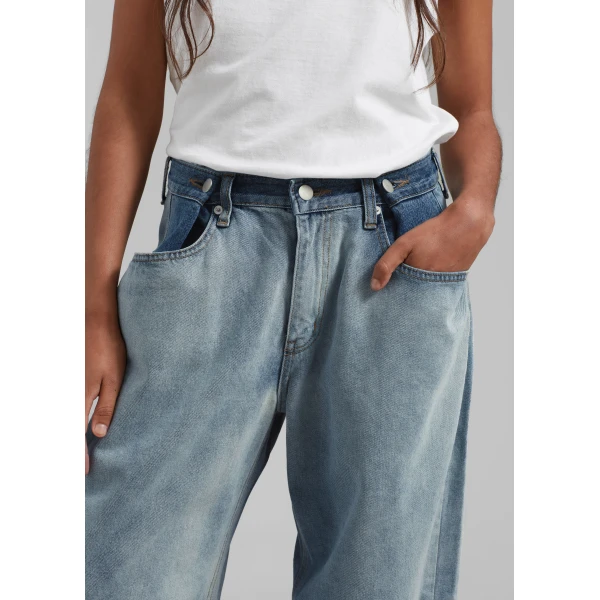 The Frankie Shop Hayla Contrast Denim Pants – Light Wash/Blue, view 4