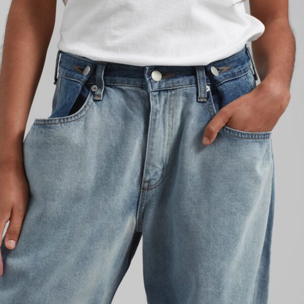 The Frankie Shop Hayla Contrast Denim Pants - Light Wash/Blue - Oversized Minimalist Pants in Multicolour - Shop at Coveti