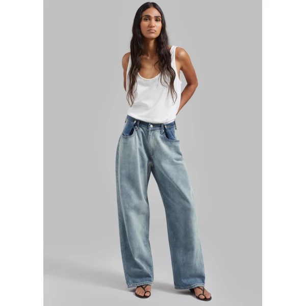 The Frankie Shop Hayla Contrast Denim Pants – Light Wash/Blue, view 5