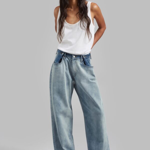 The Frankie Shop Hayla Contrast Denim Pants - Light Wash/Blue - Oversized Minimalist Pants in Multicolour - Shop at Coveti