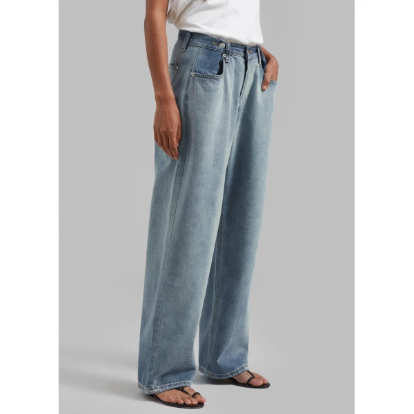 The Frankie Shop Hayla Contrast Denim Pants – Light Wash/Blue, view 6