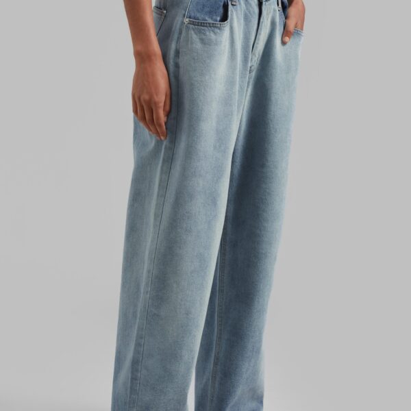 The Frankie Shop Hayla Contrast Denim Pants - Light Wash/Blue - Oversized Minimalist Pants in Multicolour - Shop at Coveti